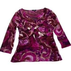 Alfani Womens XL Sheer Top Fuchsia Purple Twist Front‎ Blouse Fairy Grunge Y2K